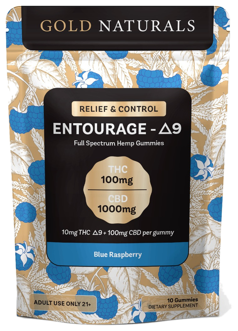 Gold Naturals Entourage Delta-9 Blue Raspberry gummies